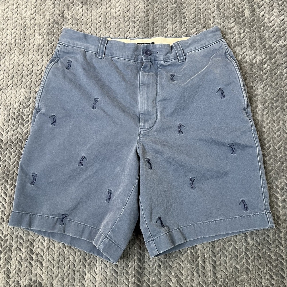 Vintage J. Crew Mens Sz 33 Embroidered Golf Logo Shorts Light Blue Cotton Twill